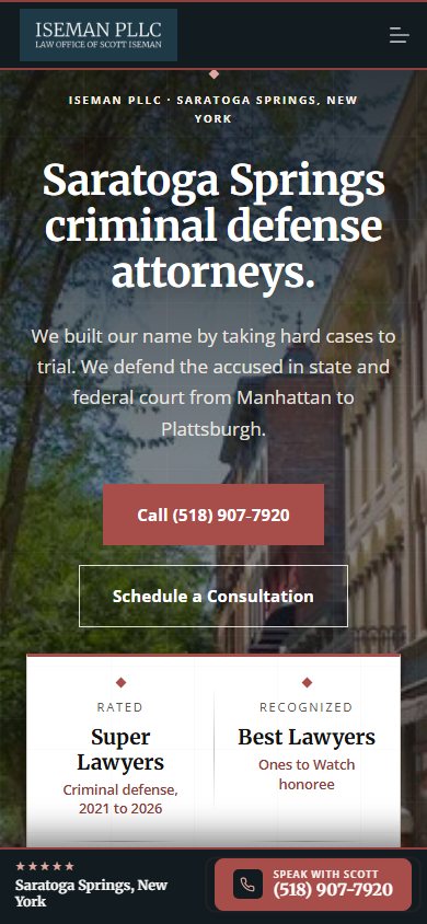 Iseman PLLC homepage on a phone